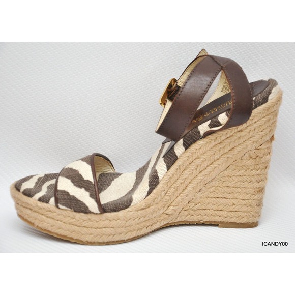 Michael Kors VIOLET Espadrille Wedge Platform Ankle Sandal Zebra/Brown 8/8.5 - Picture 4 of 9